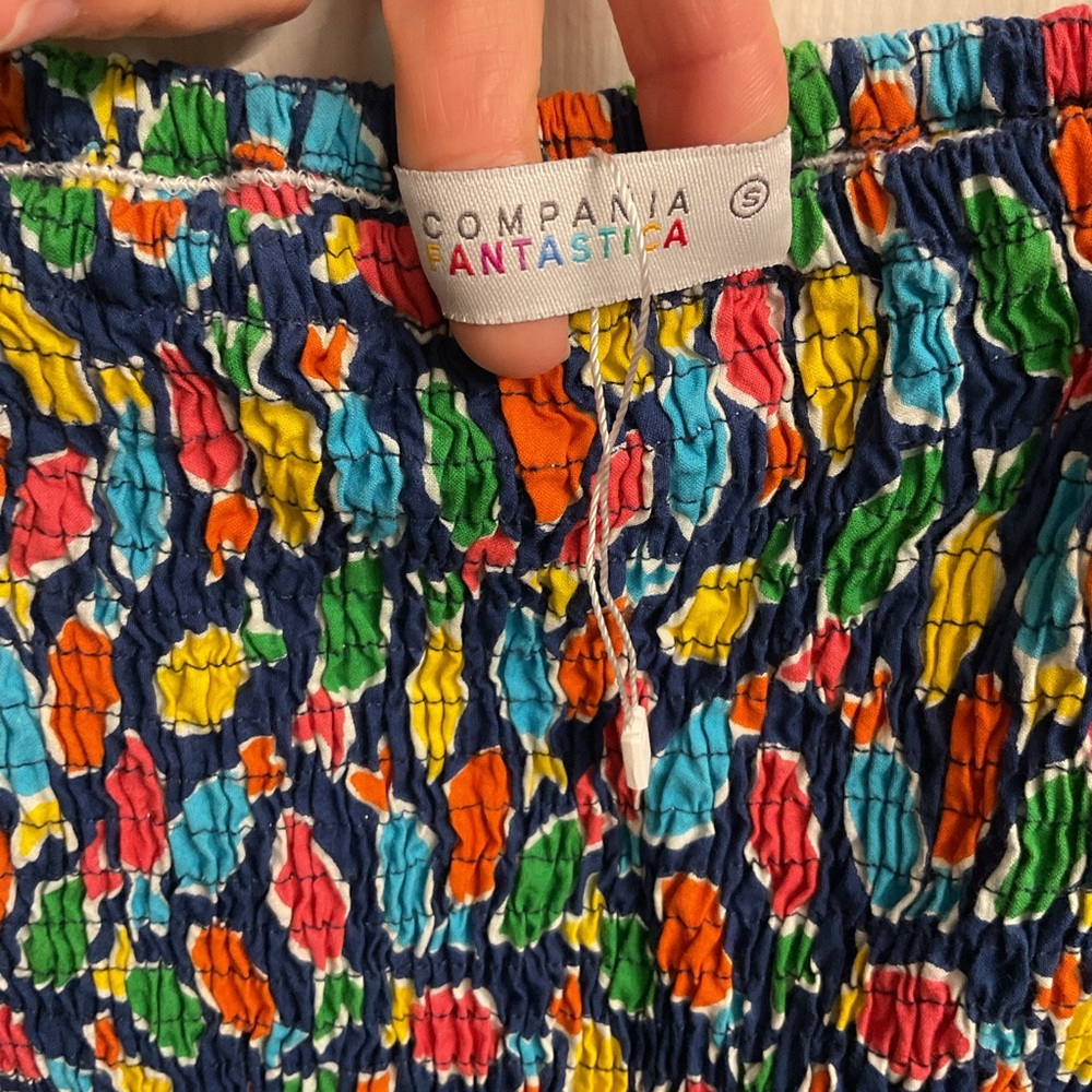Compania fantastica hake print smocking pockets small mini dress small nwt - Picture 6 of 9